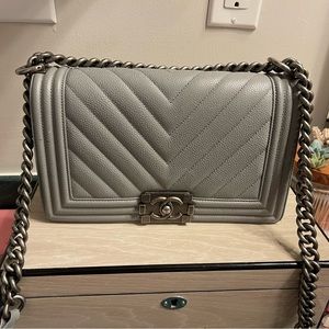 Chanel , boy flap bag chevron caviar